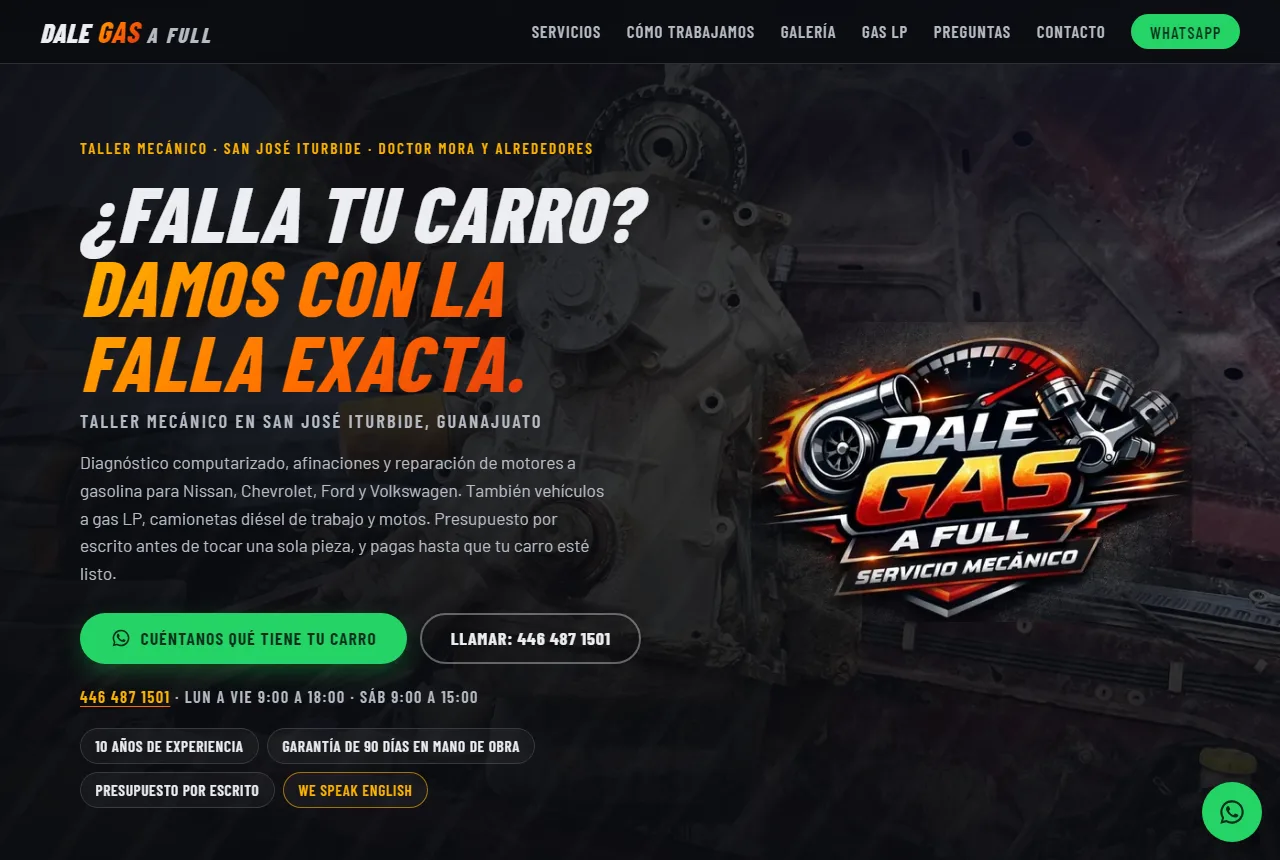 Dale Gas A Full website screenshot
