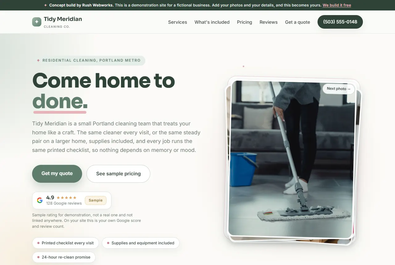 Tidy Meridian Cleaning Co. website screenshot