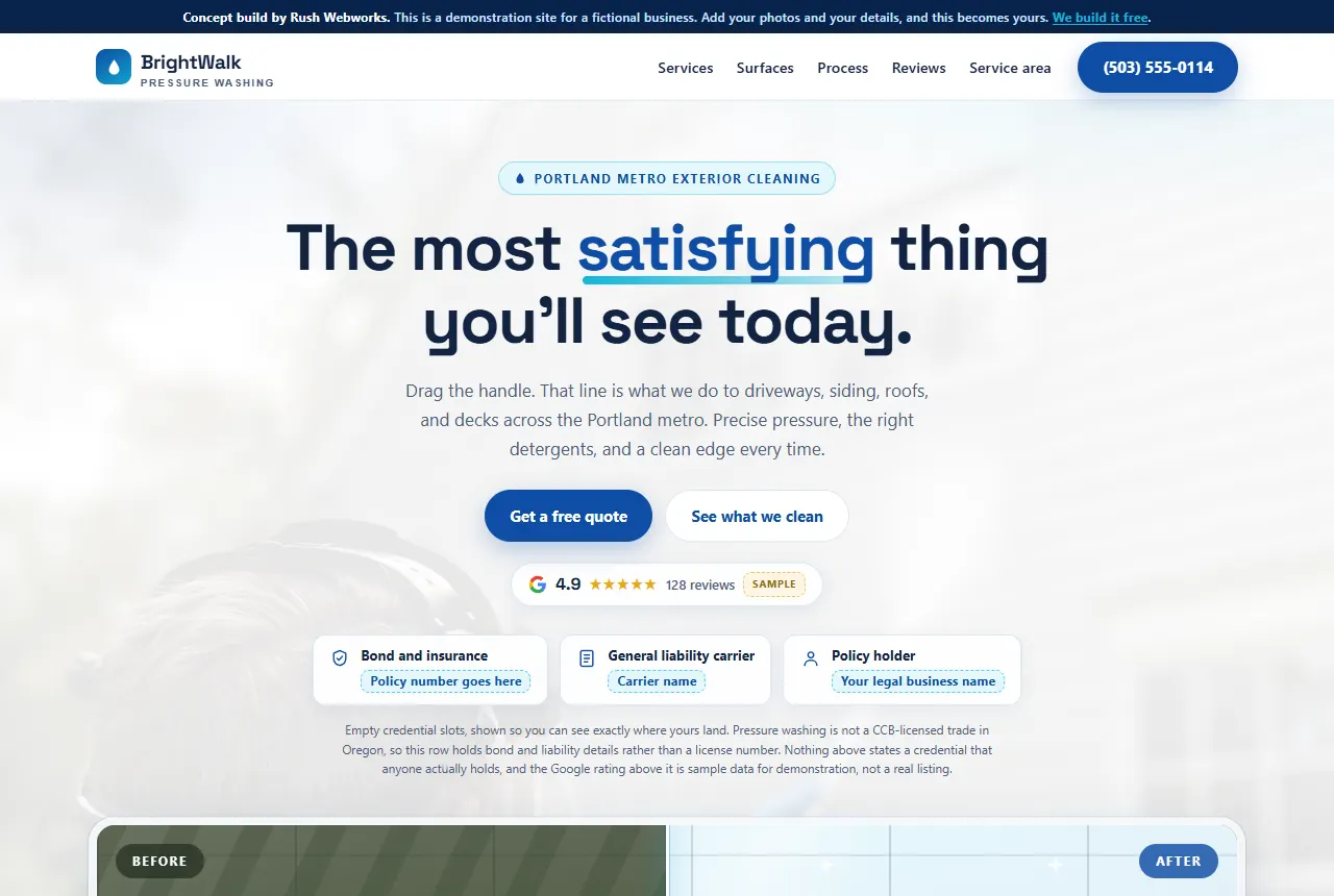 BrightWalk Pressure Washing website screenshot